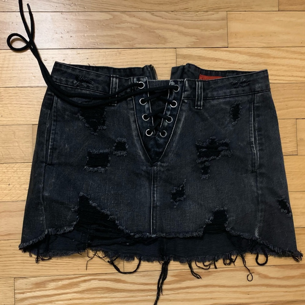 Black denim skirt
